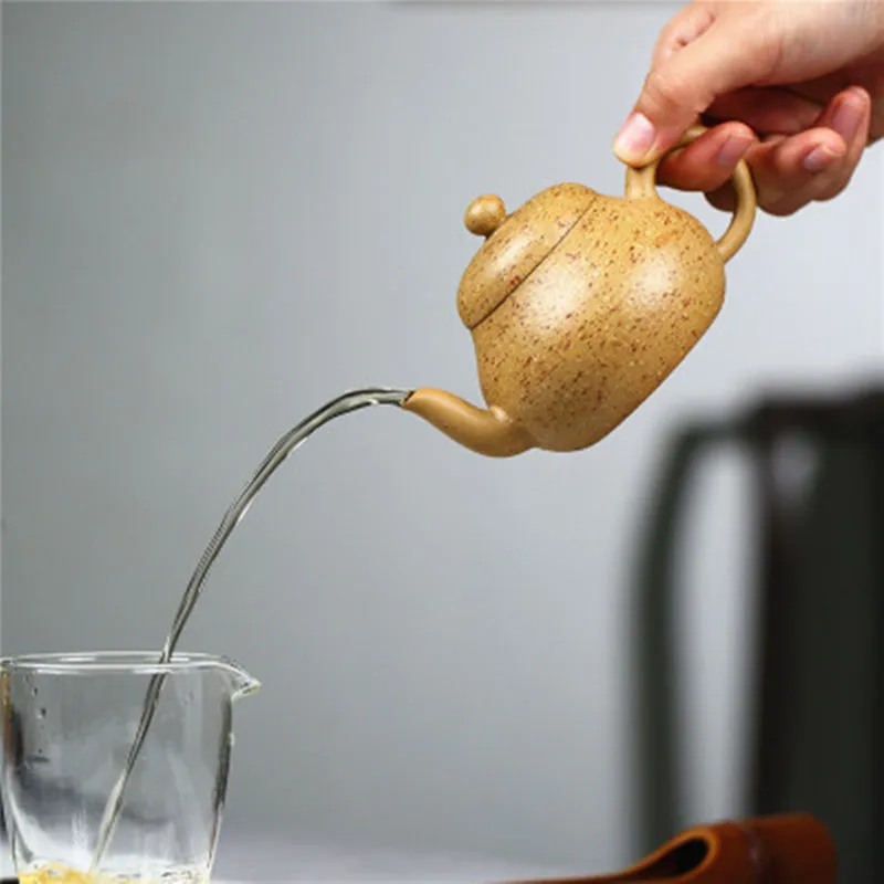 

Yixing Raw Ore Kwai Huang Purple Clay Teapot Pottery Handmade Inner Wall Lettering Pear-Shaped Kettle Double Cover Gongfu Teaset