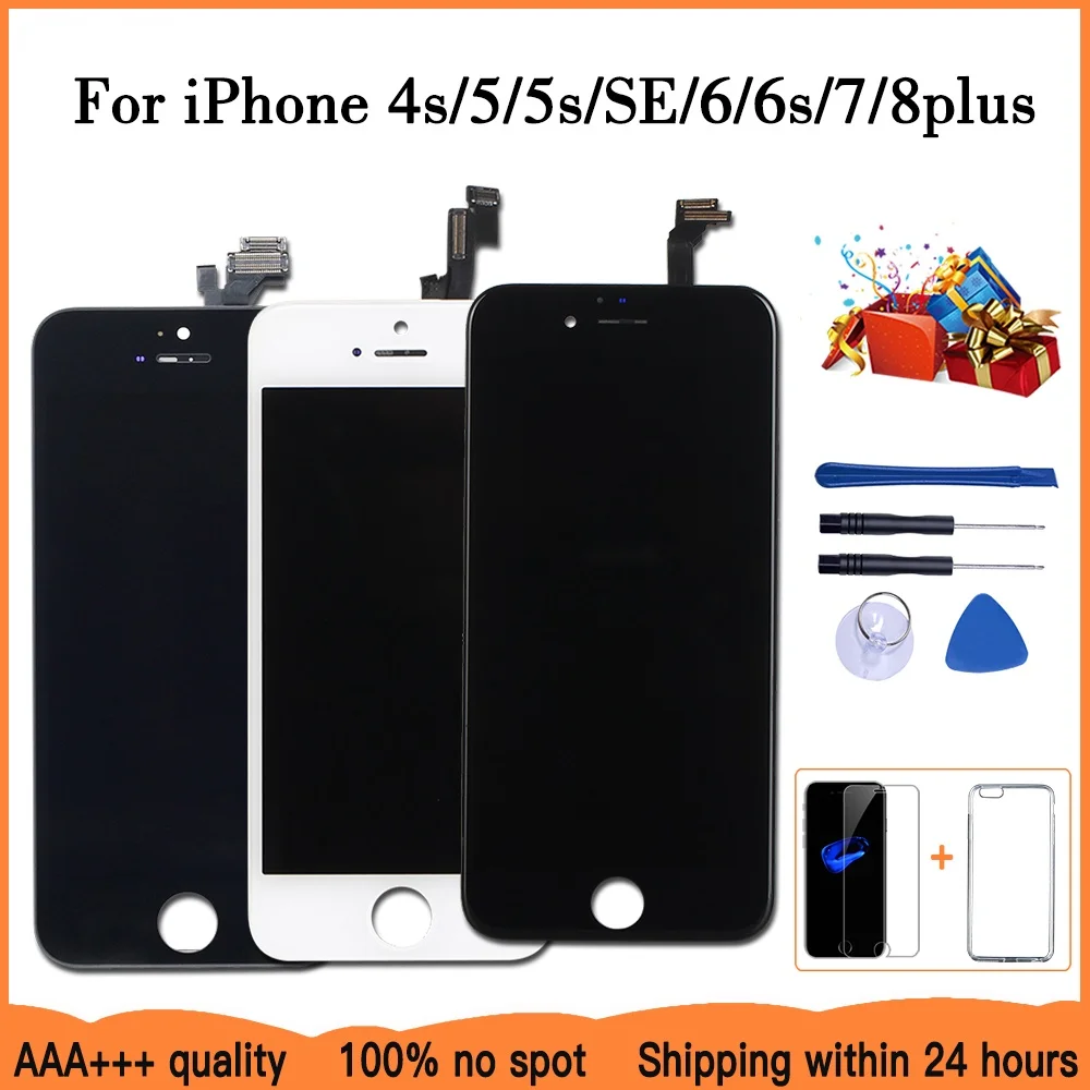 

AAA+++LCD Display For iPhone 6 7 8 6S Plus Touch Screen Replacement For iPhone 5 5C 5S SE No Dead Pixel+Tempered Glass+Tools+TPU