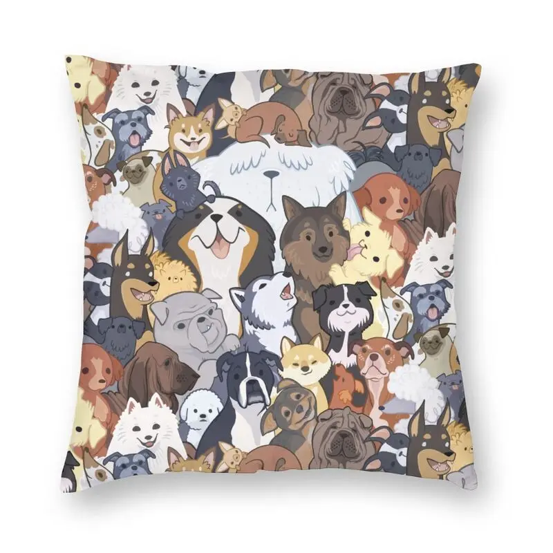 Pupper Party Throw Pillow for Sofa Cute Poodle Chihuaua Greyhound Dog Nordic Cushion Cover Soft Pillowcase
