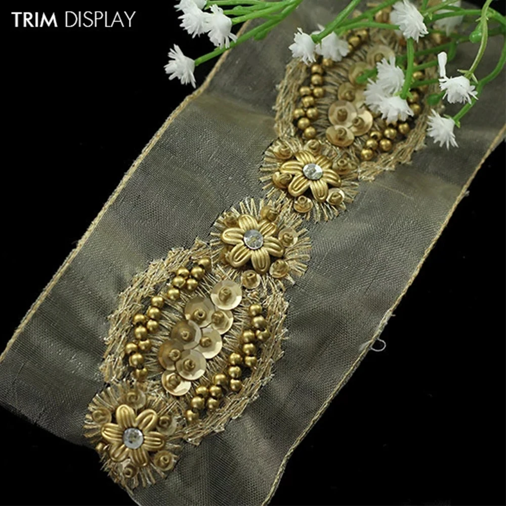 5 ярдов плетеная тесьма расшитая блестками искусственный жемчуг стразы костюм с