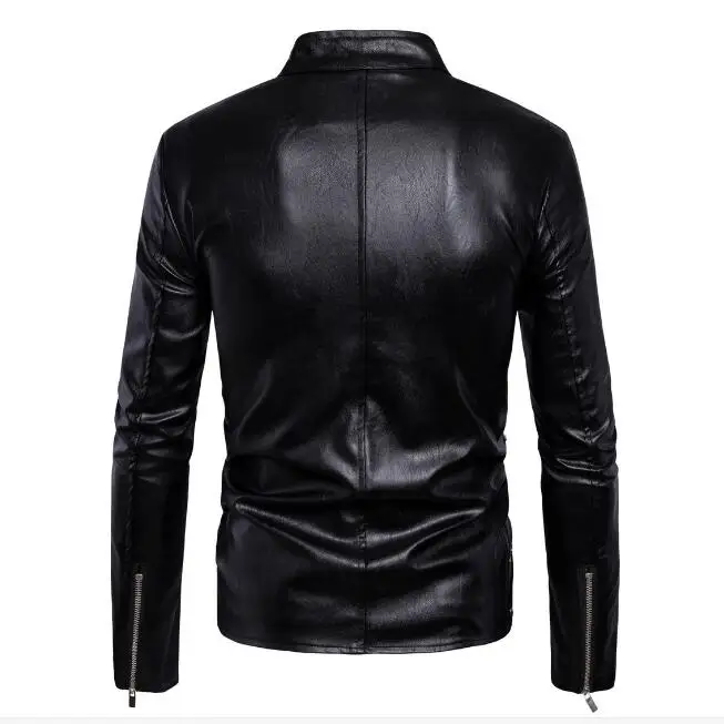 Мужские кожаные куртки зимние винтажные панк мужское кожаное пальто черный