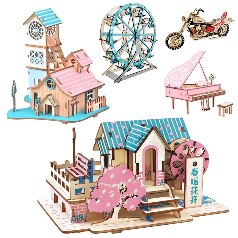 

DIY 3D Wooden House Model Kit Educational Science Toys For Children Puzzle Handmade Assembly Building Blocks Kids Gift
