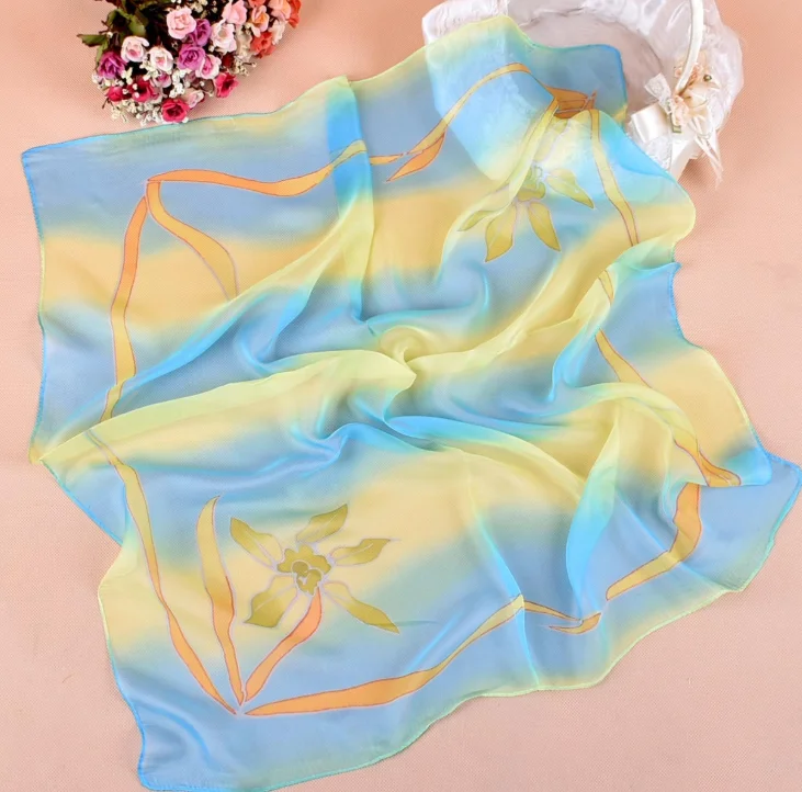 

2020 Colorful refreshing leaves Soft Chiffon silk square hijab cool shawl ladies foulard femme headband hair bufanda mujer shawl