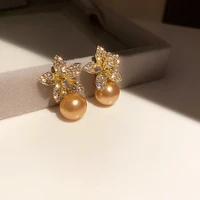 2021 new sweet fashion crystal flowers drop earrings contracted elegant temperament fine pearl women korean earrings joker