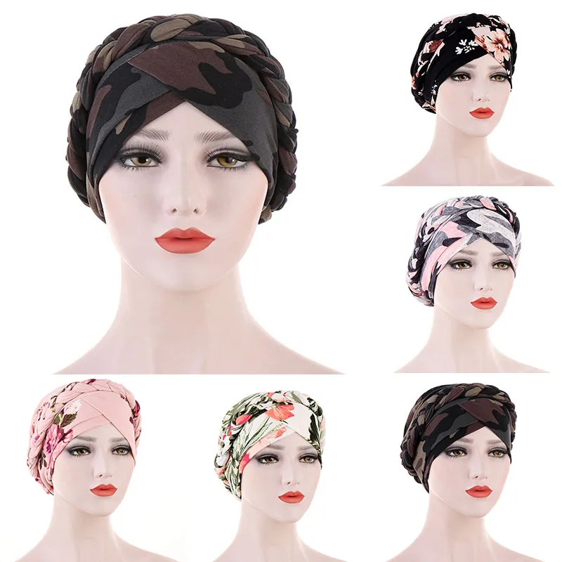 

Print Turban Hat Inner Hijab Caps for Women Muslim Stretch Hijabs Hat Islamic Under Scarf Head Wrap Cap turbante mujer 2021 New