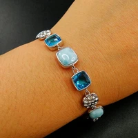 hot selling beautiful 925 sterling silver natural larimar sky blue topaz womens bracelet for gift