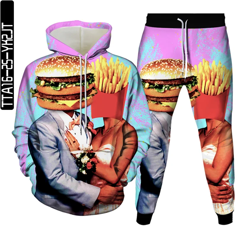 

Autumn new snack element printed unisex 3D hoodie and sweatpants two-piece men's hooded leisure sports fitness suit S-6XL