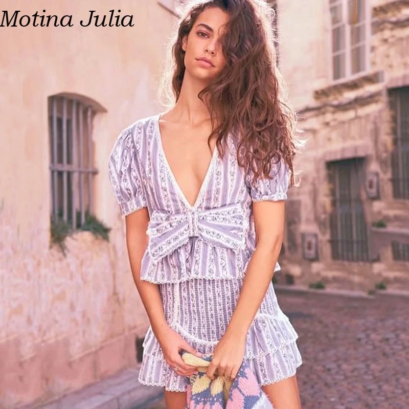 Motina Julia элегантное платье с бантом и рюшами летнее женское сексуальное короткое