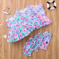 summer girls clothing set girl outfits baby girl clothes 2 pcs sets fish scales sleeve topsshort pants casual kids clothes 1 4y