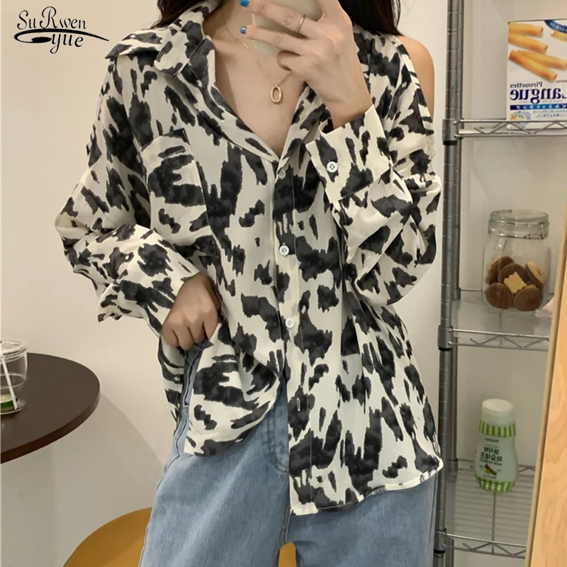 

New Arrival Spring Long Sleeve Shirt Blouses Single-breasted Casual Loose Shirt Top Leopard Print Women Blouse Tops Blusas 12746