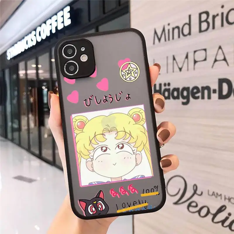 

Cute Japanese Anime Sailor Moon Phone Cases Matte Transparent for iPhone 7 8 11 12 s mini pro X XS XR MAX Plus cover funda