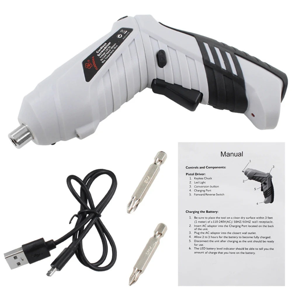 

White Mini Multifunctional Electric Screwdriver Reversible Electric Screwdriver Rechargeable Lithium Electric Drill Household