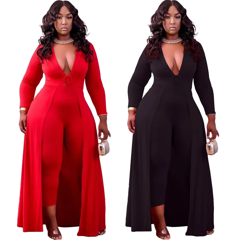 

2022 Jumpsuits and Rompers for Women V Neck Sexy One Piece Outfits Bodycon Long Sleeve Jumpsuits Wholesale Dropshipping