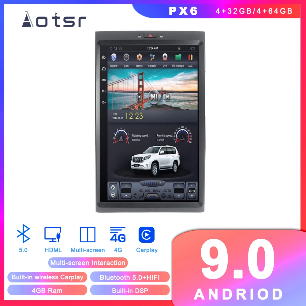 Автомагнитола в стиле Тесла Android 9 PX6 для Ford Expedition 2007 2017 автомобильный GPS навигатор