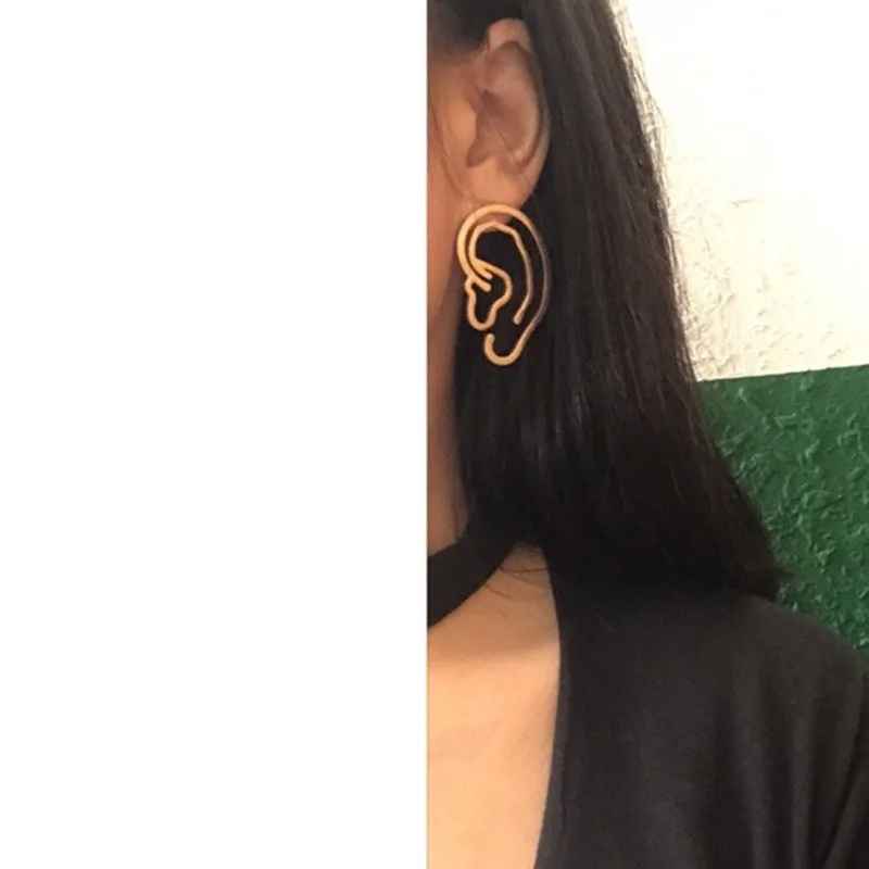 Retro Alloy Funny Ear Shape Earrings Gold Silver Color Geometric Hollow Fashion Statement Jewelry Accessories Girl Gift | Украшения и