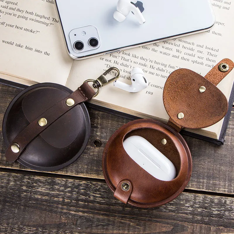 

For Airpods Pro Genuine Case Protective Shell Italian Crazy Horse Leather Portable Multi-functional For Apple Earphone Cover