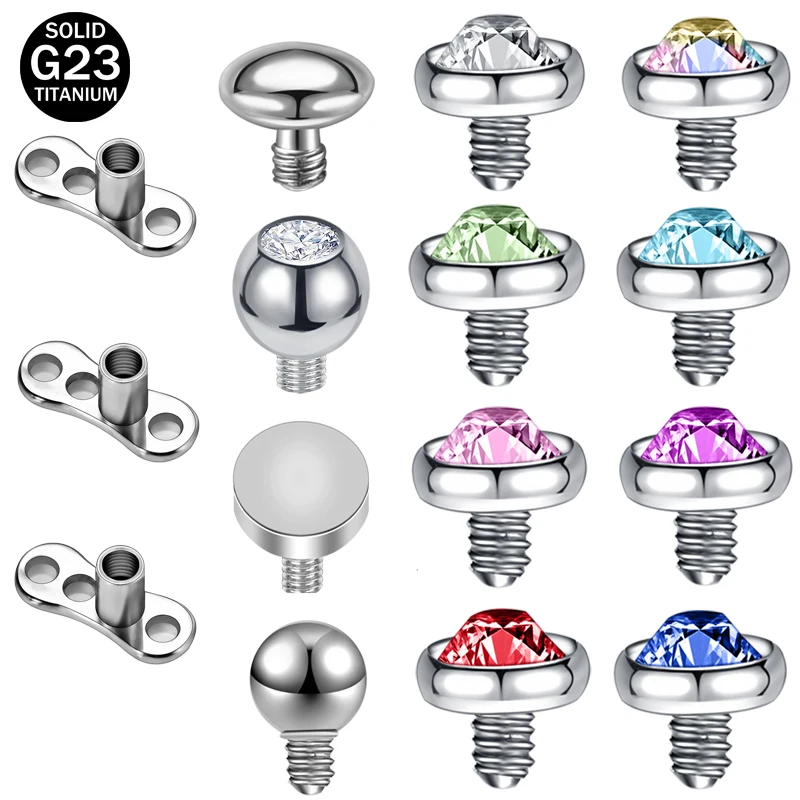 

ZS 1PC 16G G23 Titanium Dermal Anchor for Women CZ Crystal Top Micro Dermal Piercing Skin Diver Piercing Sexy Body Jewlery 3MM
