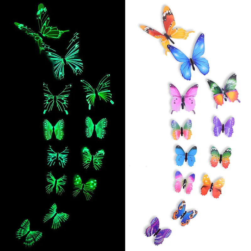 

12/24pcs 3D Luminous Butterfly Wall Sticker Glow In The Dark Stickers Home Decor Kids Room Decoration Mural Wall Decals Decor