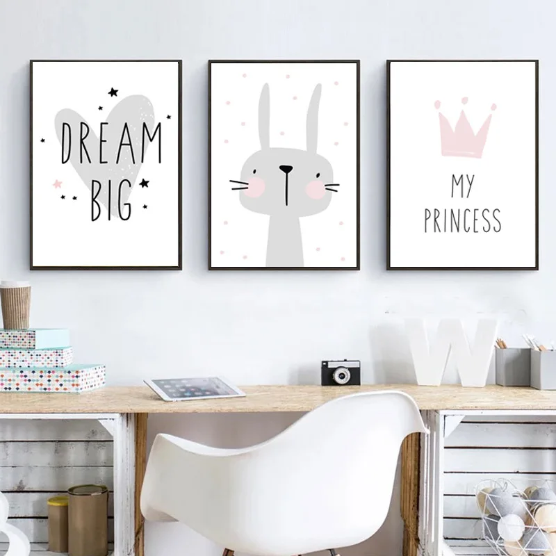 dream big rabbit oil painting canvas art poster and photo wall pictures of living room decoration home decor | Дом и сад