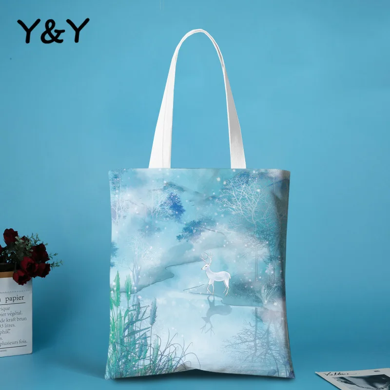 

Холщовые сумки на плечо Y & Y с принтом в китайском стиле, сумки в античном стиле, повседневные дамские простые сумочки для покупок в стиле рет...