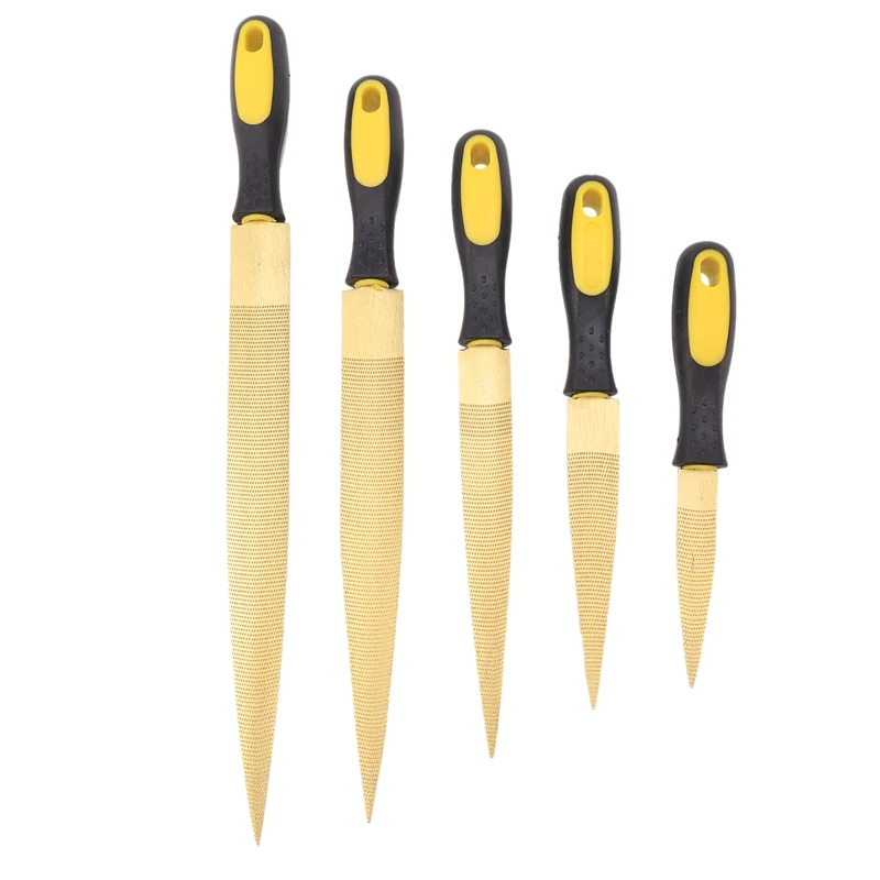 

5Pcs Golden Tapered Wood Rasp With Rubber Handle - Bastard File Rasp Cut File For Wood Carving (4/6/8/10/12 Inches)