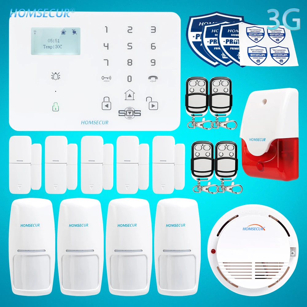 HOMSECUR Беспроводной LCD 3G/GSM RFID SMS Автодозвон Охранная сигнализация|Комплекты для