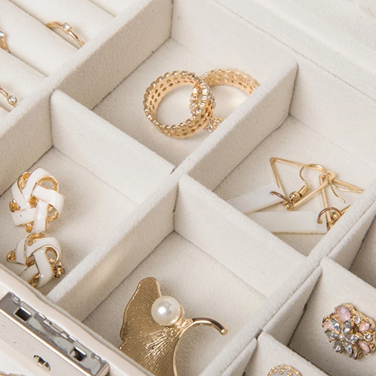 

Travel Jewelry Box Women Leather Rectangle Packaging Necklace Rings Earrings Storage Organizer Display