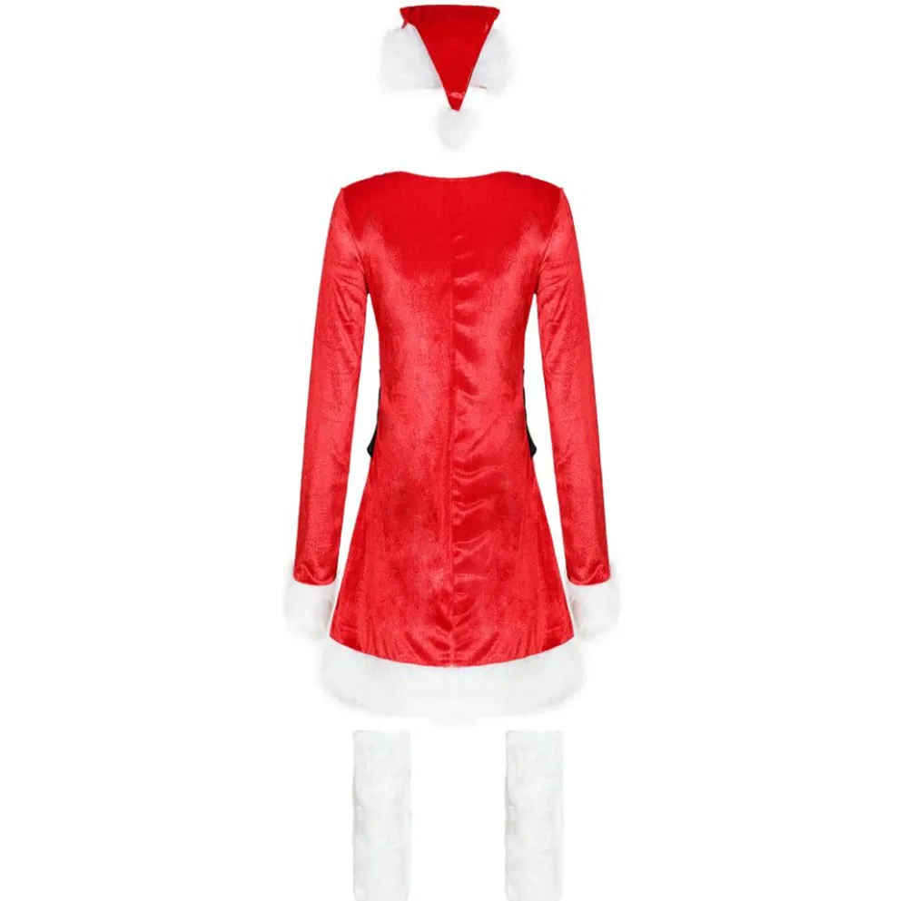 Sexy Miss Red Velvet Long Sleeve Christmas Dress Up Set For Adult Women Claus Santa Cosplay Costume Xmas Outfit Fancy | Тематическая