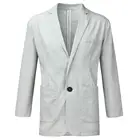 Куртка для мужчин, осенняя однотонная Цвет карманы с длинным рукавом из хлопка и льна приталенного блейзера, пальто куртка мужская одежда 2021 черный xxxl