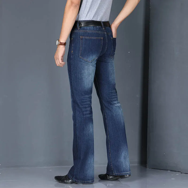 2021 Spring Casual Slim Blue  Bootcut Flared Jeans For Men Boot Cut Flare Denim Pants Fashion Designer Classic Long Trousers