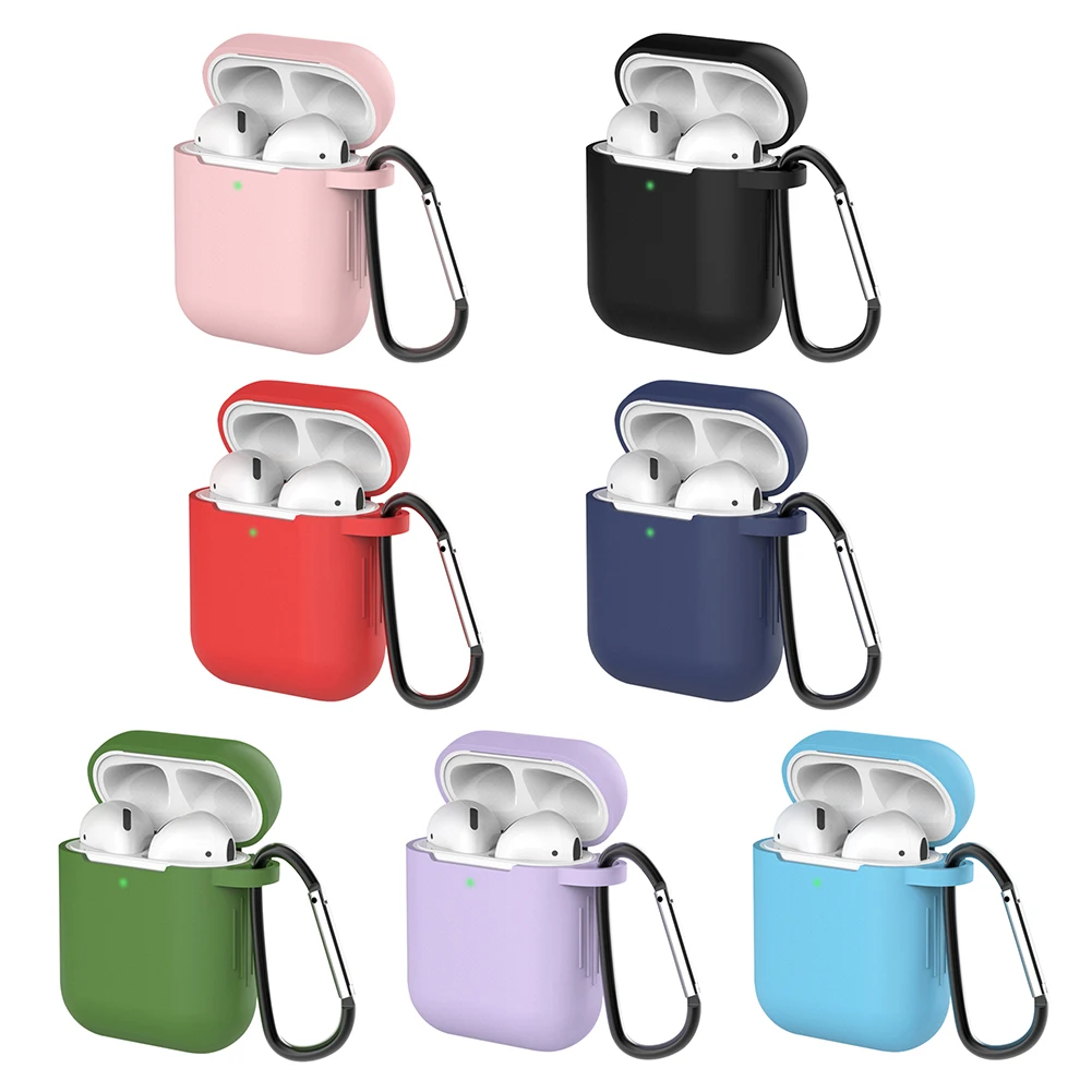 

Силиконовый чехол для Apple Airpods 1/2, чехол для наушников, защитный чехол с карабином
