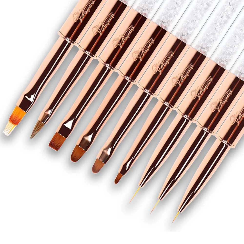 

BQAN Nail Brush Rose Gold Rhinestone Handle Nail Art UV Gel Brush Liner Painting Pen Drawing Brush for Nails Gradient Nail Tools