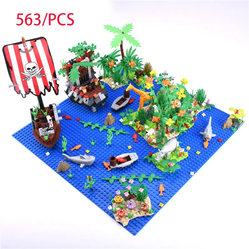 

Pirate of the island Animal Fish DIY Building Blocks Baseplate City Accessories bulk Constructor Blocks Children's Toys Gifts