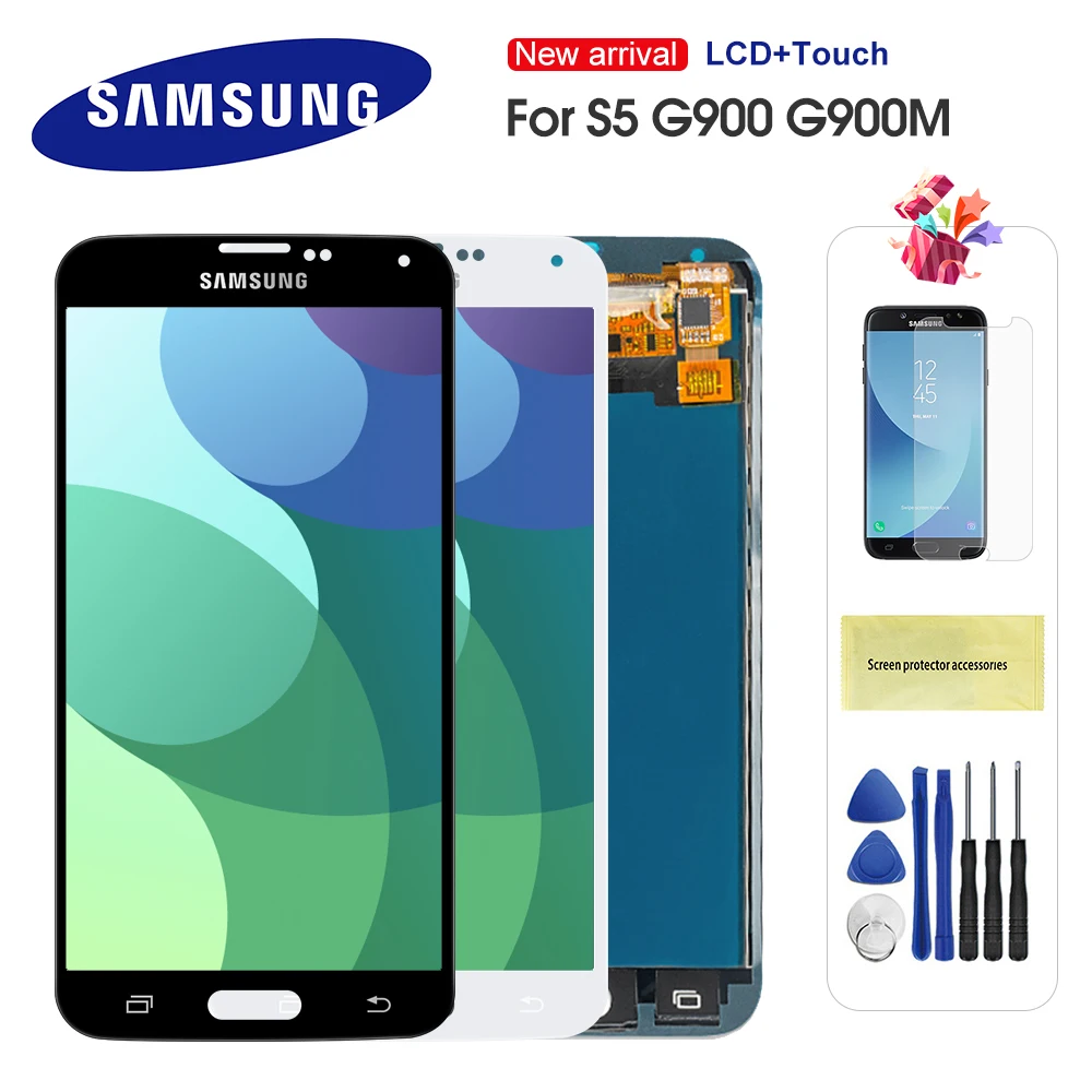 

ЖК-дисплей для Samsung Galaxy S5 I9600 G900 G900A G900F, ЖК-дисплей с сенсорным экраном в сборе, запасные части для S5, ЖК-экран