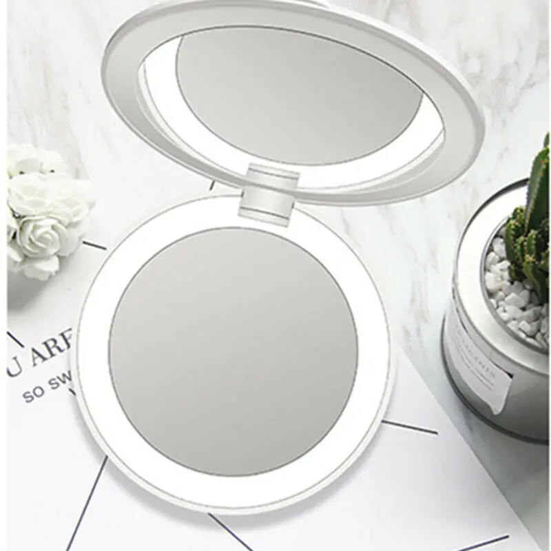

Mini Portable Round HD Makeup Mirror LED Light Bump Folding Beauty Cosmetic Tool Travel Mobile Power Bank USB Chargeable