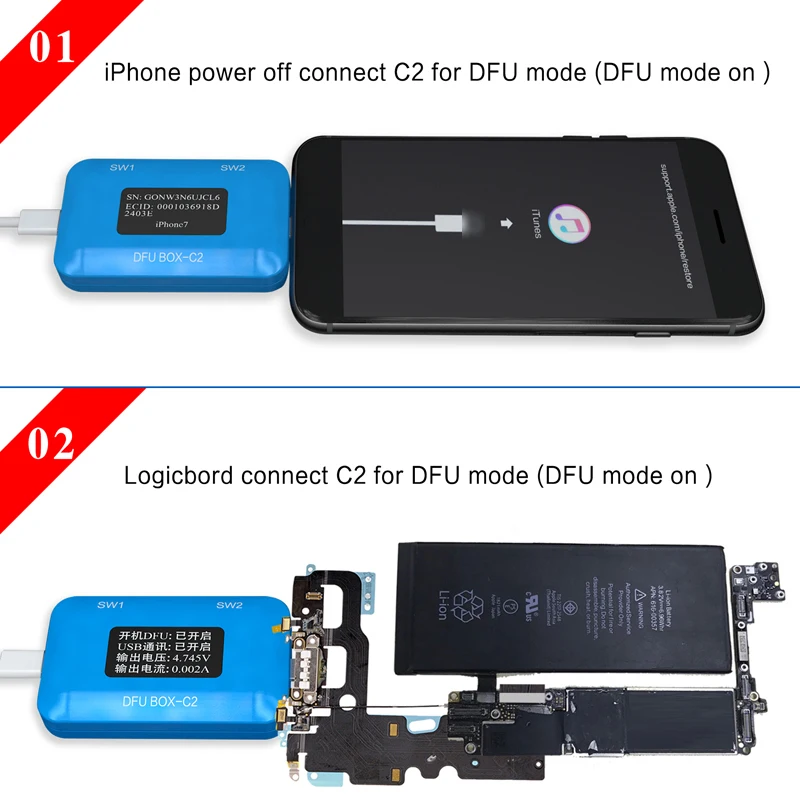 JC DFU BOX C2 для восстановления перезагрузки IOS Restore Reboot мгновенно SN ECID информация о