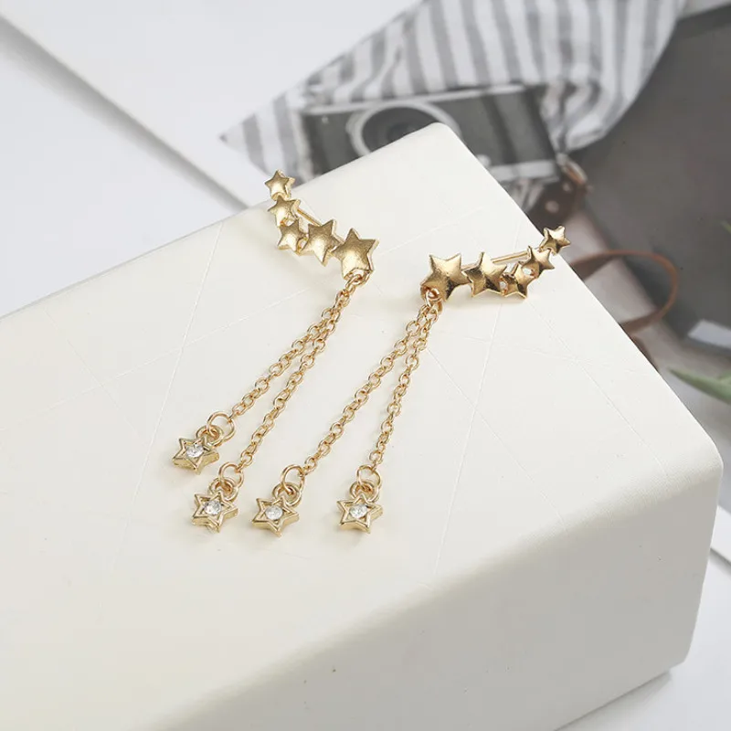 

Simple Temperament Five Pointe Star Inlaid Diamond Tassel Earrings Jewelry Accessories 2021