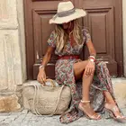 Платье женское летнее с принтом пейсли, пикантное Макси-платье с широким подолом и коротким рукавом, с разрезом, с поясом, пиканвечерние вечернее, 3XL