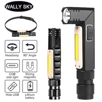 usb rechargeable flashlight strong magnetic 5 modes cob led work light waterproof headlamp tactical flashlight for car repair