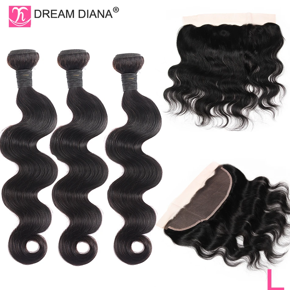 DreamDiana малазийские волнистые пучки с фронтальной 1B 8 &quot-28&quot L Remy волосы кружевной