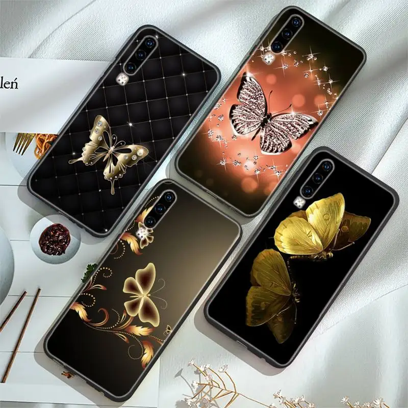 

Dark Gold Butterfly Print Phone Case For Huawei P20 30 40 Pro Mate 20x 30 40 Pro Nova6 7 Honor 9X 10
