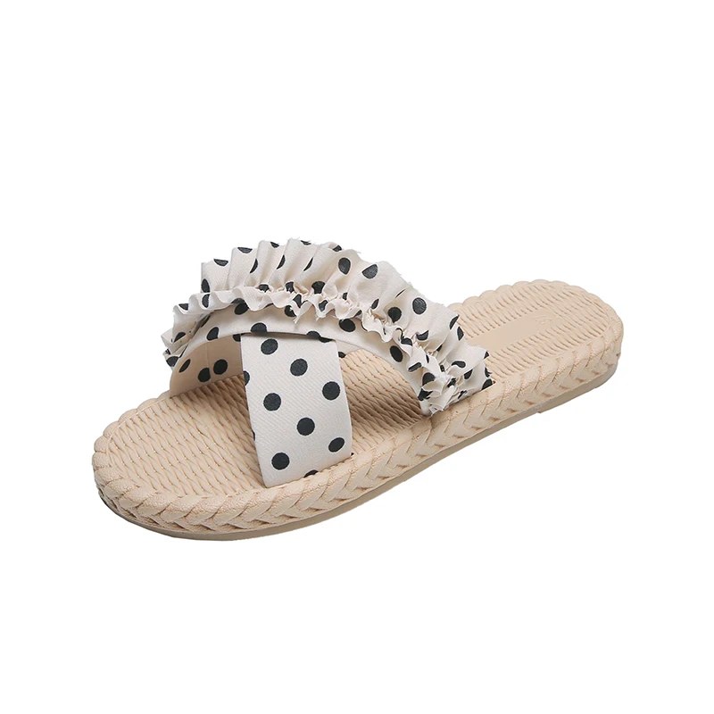 

2021 Shoes Woman Female Slippers Luxury Slides Low New Designer Flat Summer Soft Beach Fashion Rome PU Cotton Fabric Rubber