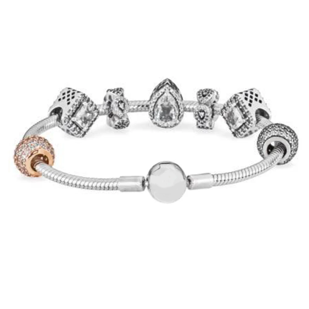 

NEW Style European Fashion 925 Classic Silver Charm Bracelet With Glass Beads Bracelets for Women Original DIY Jewelry Gift