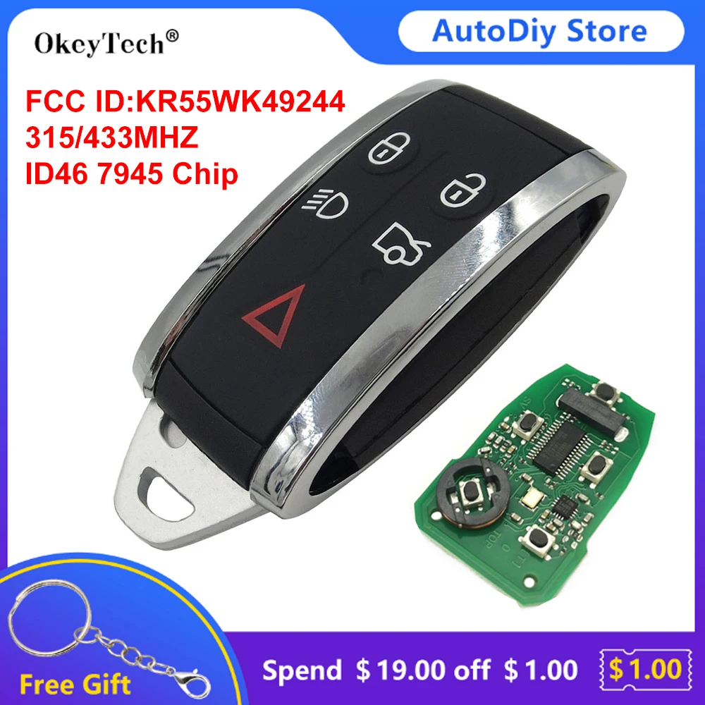 OkeyTech 315/433 МГц ID46 7945 чип 5 кнопок БЕСКЛЮЧЕВОЙ смарт-пульт дистанционного