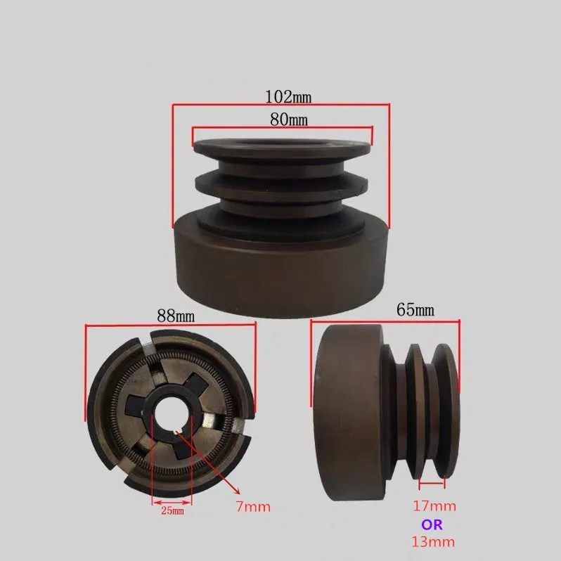 （Flat key）Double Groove Belt Clutch fits for 188F/190F/GX390/GX420 Engine with 25mm shaft output used for water pump/cutter