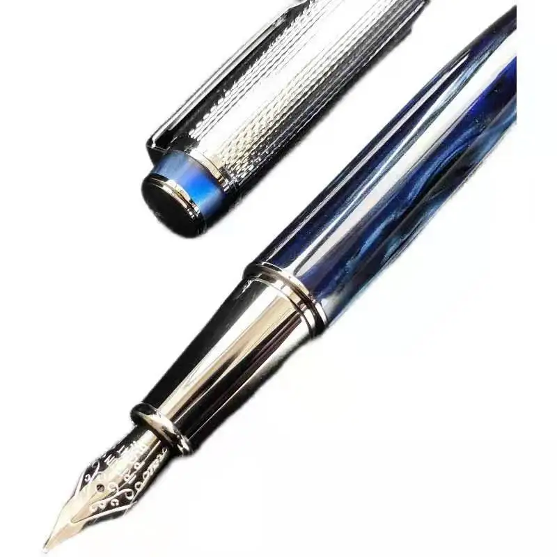 

BN Blue Fountain Pen Resin Ink Pen M Nib Silver Clip Converter Filler Stationery Office school supplies writing gift