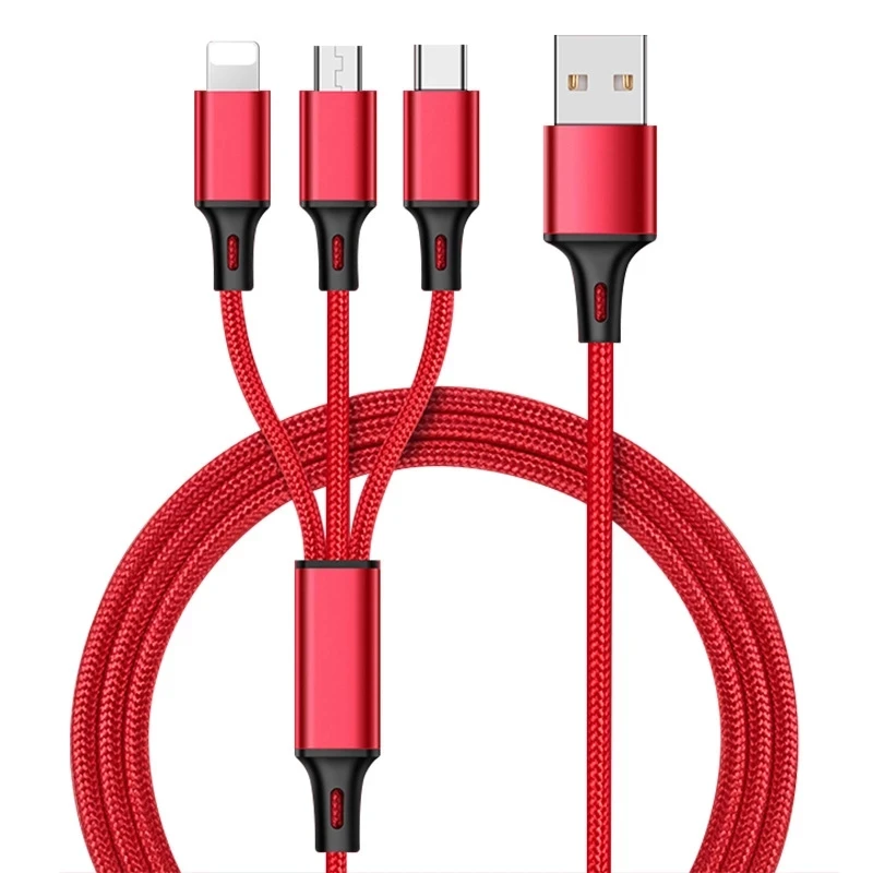 Зарядный usb кабель 3 в 1 для iPhone 6 7 8 X 11 Pro Samsung LG Xiaomi Redmi Huawei Honor OnePlus Android провод