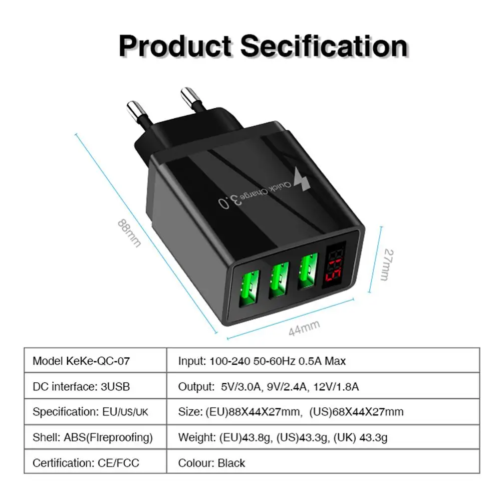Сетевое зарядное устройство с 3 USB портами и поддержкой быстрой зарядки|Зарядные