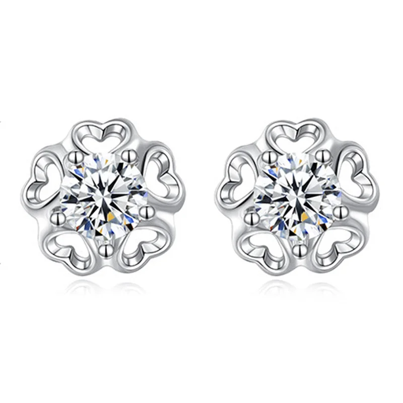 

Top Quality 925 Silver Earrings Female Party Accessories Fashion Lady Crystal Flower Earring Rose Gold Stud Piercing Ear Bijou