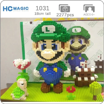 Luigi ZMS Игра Супер Марио Луиджи Йоши Боузер огонь Tanooki Марио 3D модель мини здание алмаз маленькие блоки игрушка цветок монета без коробки - Цвет: Luigi